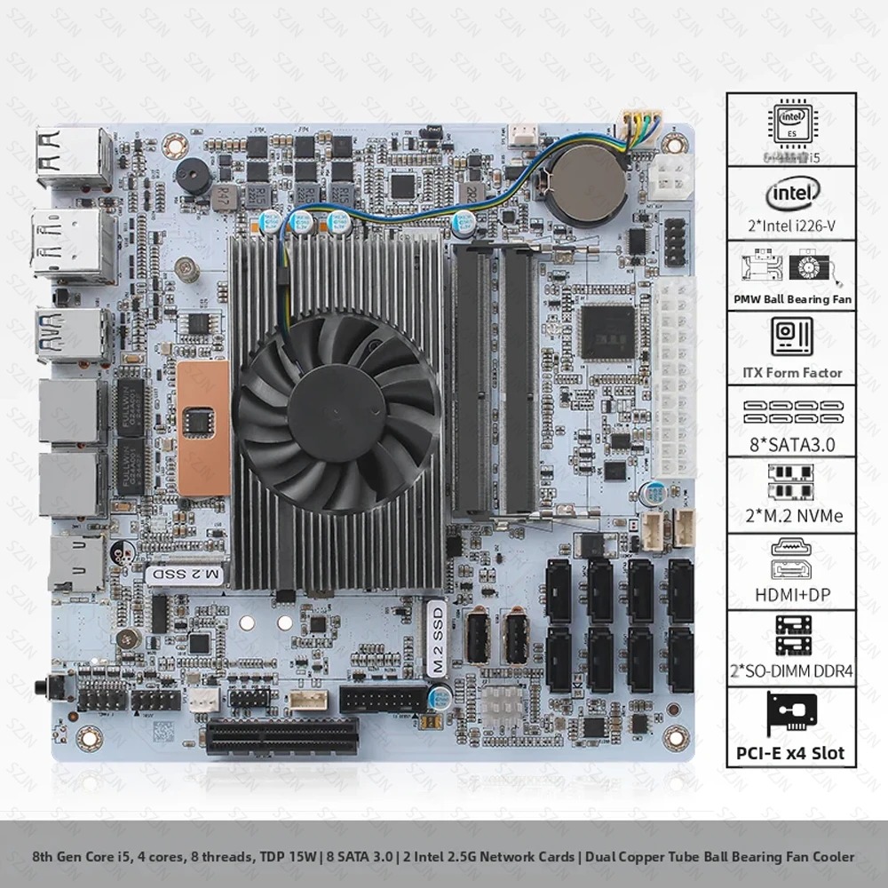 Nas Motherboard 8 Sata Mini Itx - Placa-Mãe NAS I5-8265U ES com 8